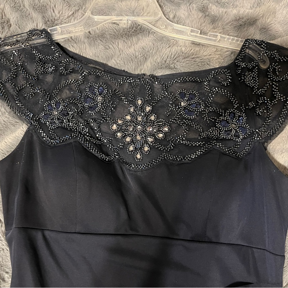Xscape Navy Blue Maxi Dress with Embellished Bodice